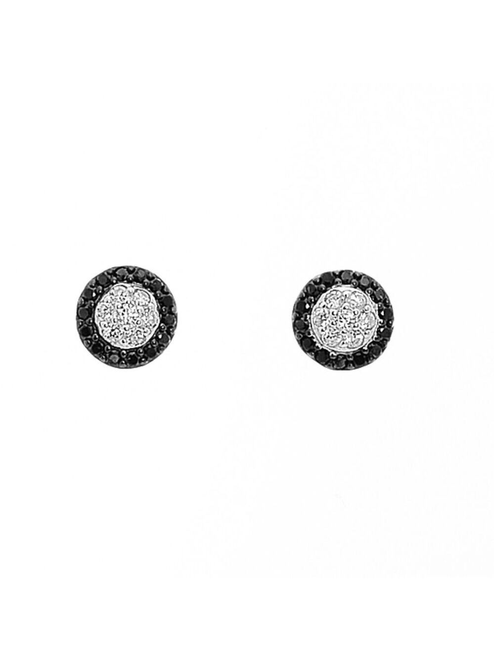 3/4ct TW Sterling Silver Micro Pave Black Spinel & Clear CZ Stud Earrings